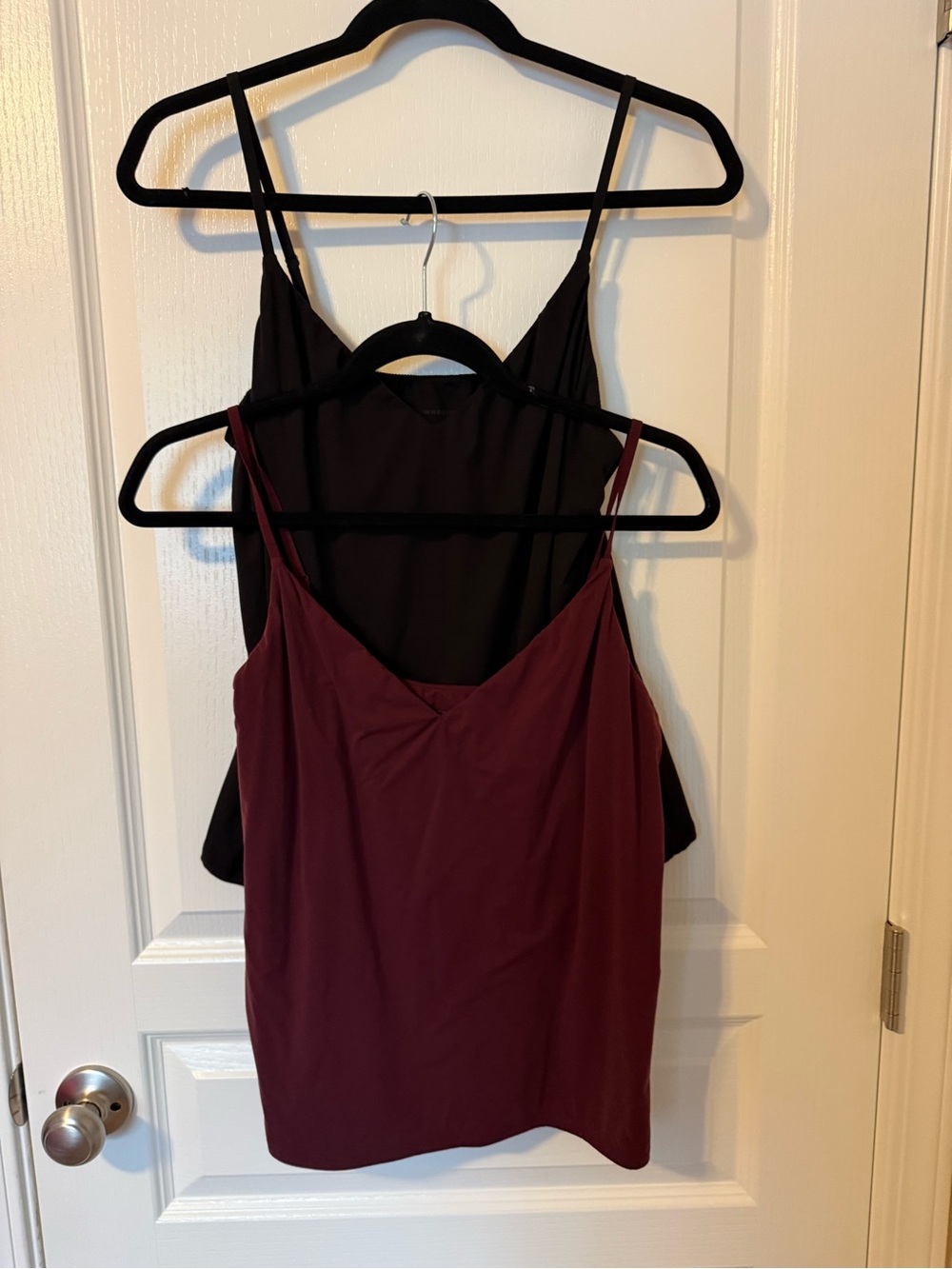 White House Black Market Black & Burgundy Spaghetti Strap Camisoles